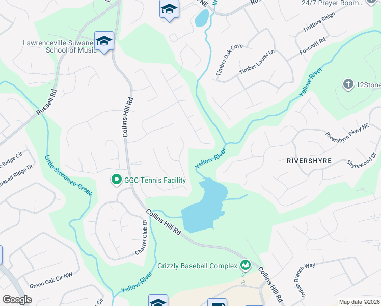 map of restaurants, bars, coffee shops, grocery stores, and more near 110 Channings Lake Drive in Lawrenceville