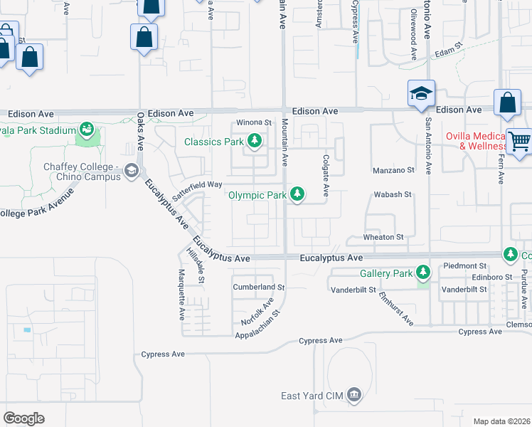 map of restaurants, bars, coffee shops, grocery stores, and more near 6248 Desales Street in Chino