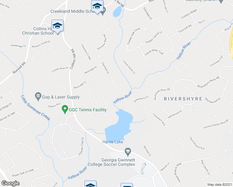 map of restaurants, bars, coffee shops, grocery stores, and more near 1404 Glenfield Dr in Lawrenceville