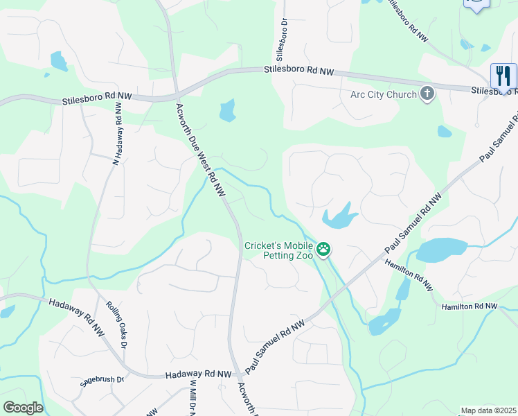 map of restaurants, bars, coffee shops, grocery stores, and more near 1512 Barksdale Court Northwest in Kennesaw