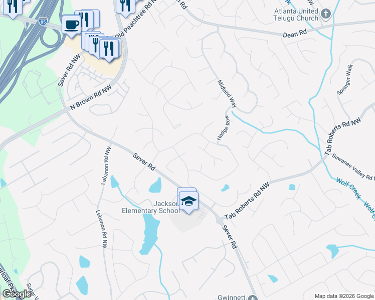 map of restaurants, bars, coffee shops, grocery stores, and more near 1300 Steeple Run in Lawrenceville