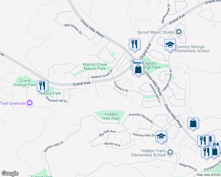 map of restaurants, bars, coffee shops, grocery stores, and more near 1975 Deer Haven Drive in Chino Hills