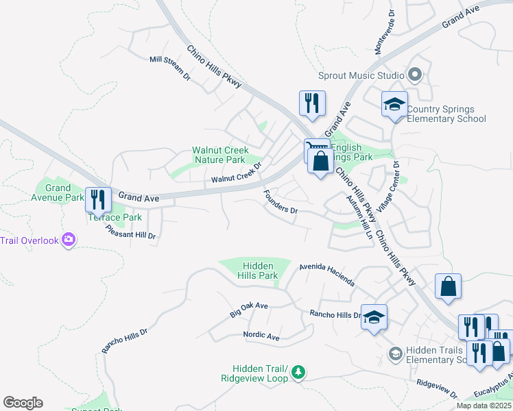 map of restaurants, bars, coffee shops, grocery stores, and more near 1975 Deer Haven Drive in Chino Hills