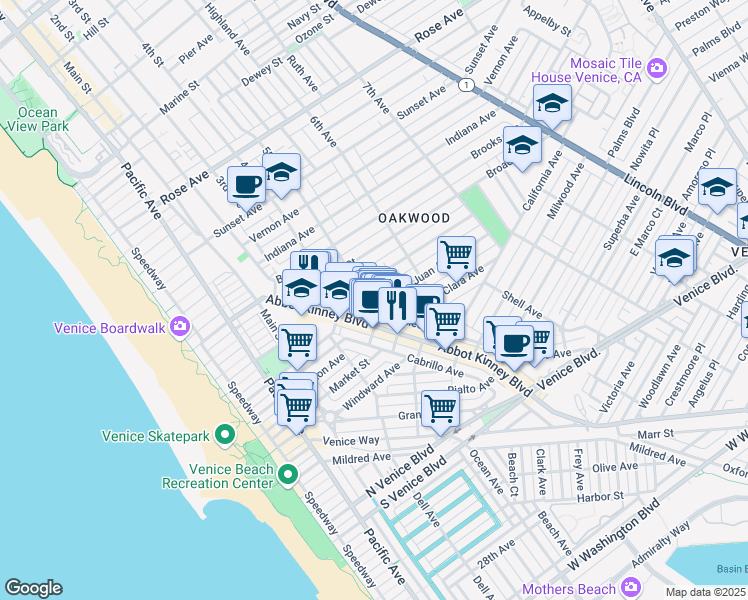 map of restaurants, bars, coffee shops, grocery stores, and more near 1132 5th Avenue in Los Angeles
