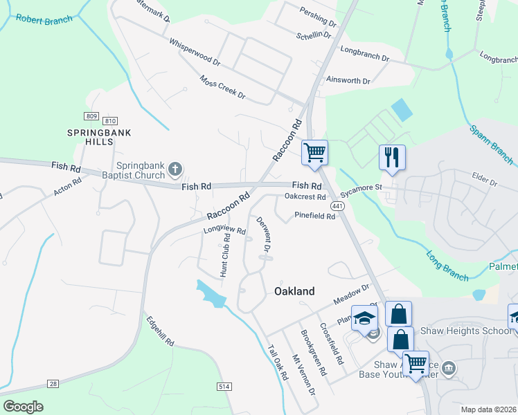 map of restaurants, bars, coffee shops, grocery stores, and more near 5526 Oakcrest Road in Sumter