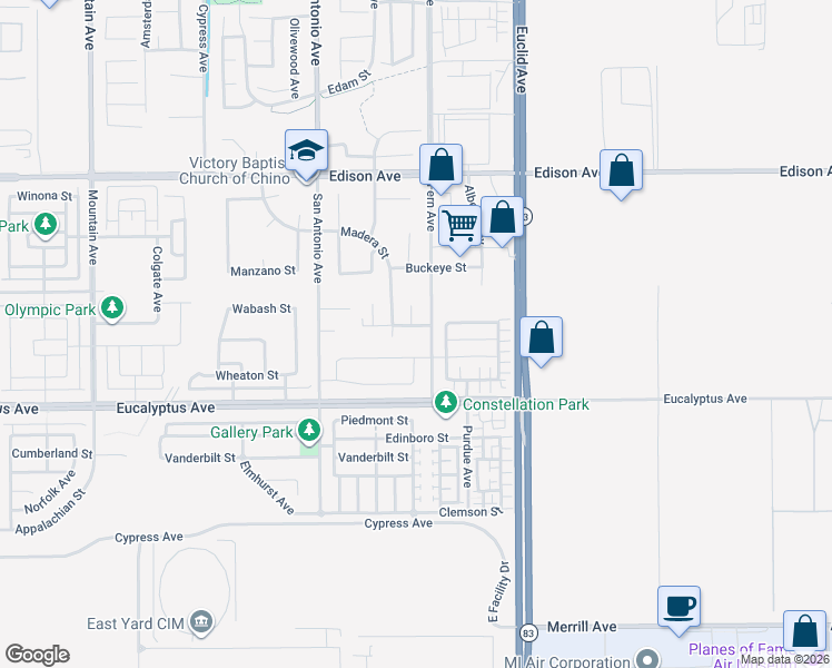map of restaurants, bars, coffee shops, grocery stores, and more near 14362 Cherry Court in Chino
