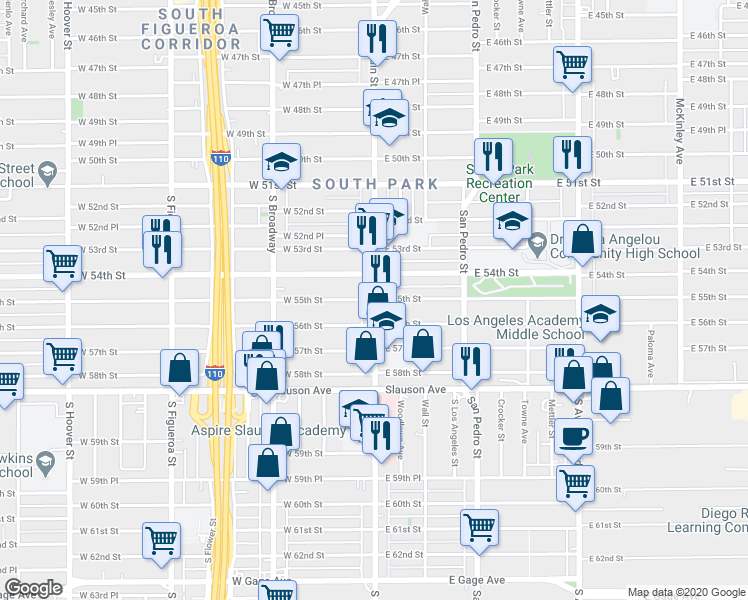 map of restaurants, bars, coffee shops, grocery stores, and more near in Los Angeles