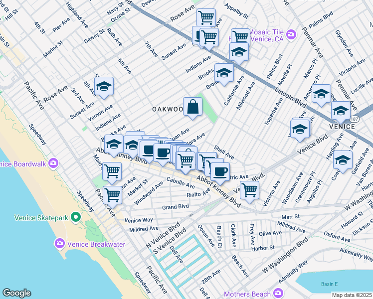 map of restaurants, bars, coffee shops, grocery stores, and more near 645 Santa Clara Avenue in Los Angeles