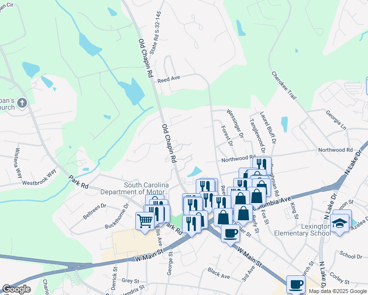 map of restaurants, bars, coffee shops, grocery stores, and more near 214 Old Chapin Road in Lexington
