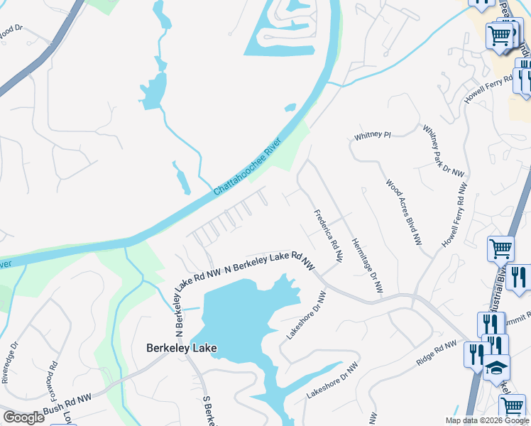 map of restaurants, bars, coffee shops, grocery stores, and more near 4202 Dogwood Bend Terrace in Duluth