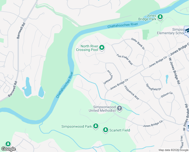 map of restaurants, bars, coffee shops, grocery stores, and more near 5692 Creekside Drive in Norcross