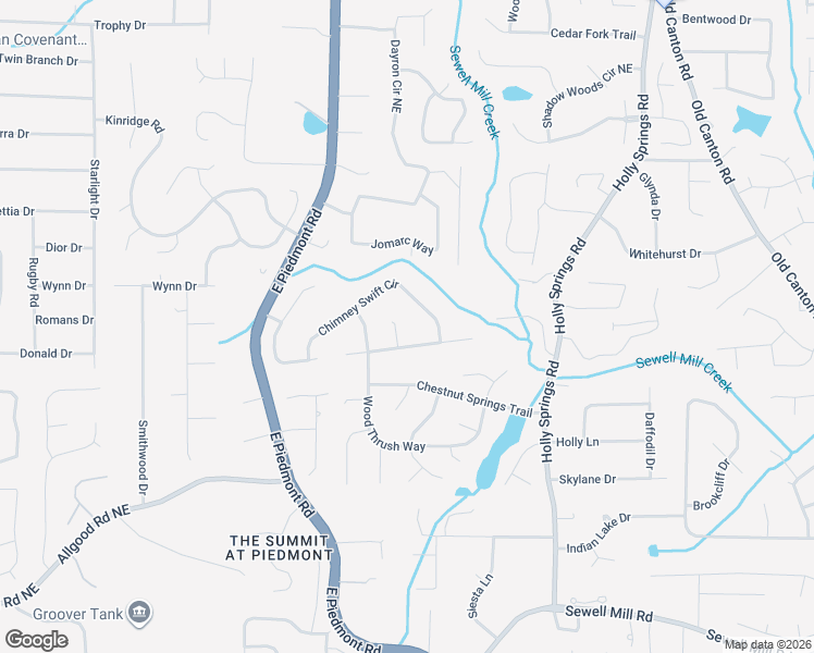 map of restaurants, bars, coffee shops, grocery stores, and more near 1766 Winter Wren Way in Marietta