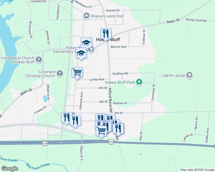 map of restaurants, bars, coffee shops, grocery stores, and more near 3231 Alford Bend Road in Gadsden