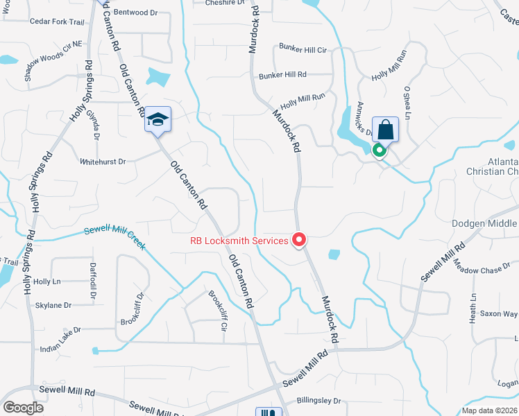 map of restaurants, bars, coffee shops, grocery stores, and more near 1749 Windsorbrooke Drive in Marietta