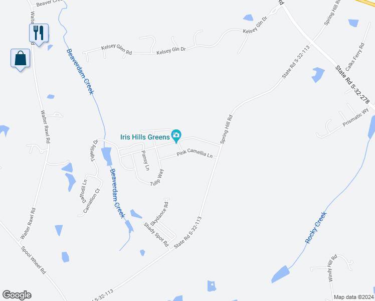 map of restaurants, bars, coffee shops, grocery stores, and more near Pink Camelia Lane in Lexington