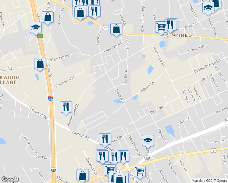 map of restaurants, bars, coffee shops, grocery stores, and more near 621 Hook Avenue in West Columbia