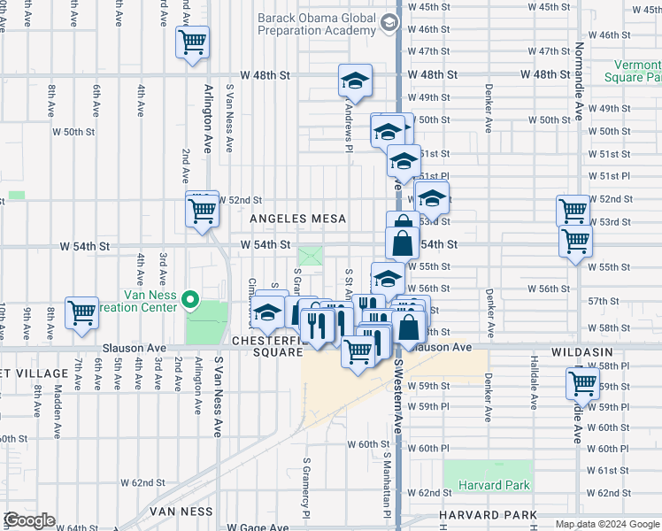 map of restaurants, bars, coffee shops, grocery stores, and more near 5422 Ruthelen Street in Los Angeles