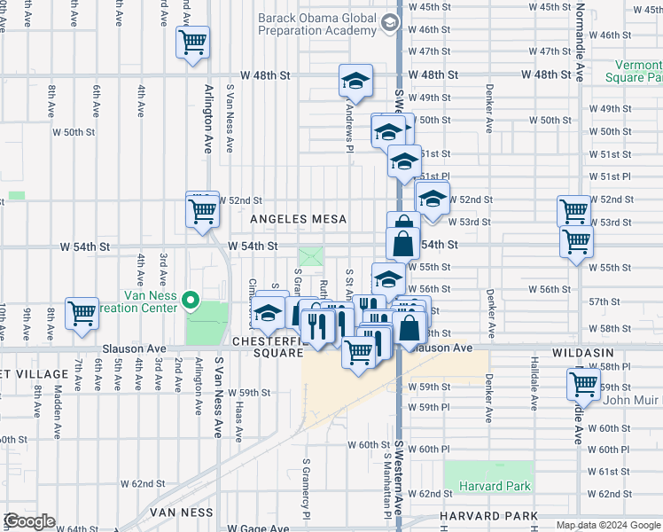 map of restaurants, bars, coffee shops, grocery stores, and more near 5422 Ruthelen Street in Los Angeles