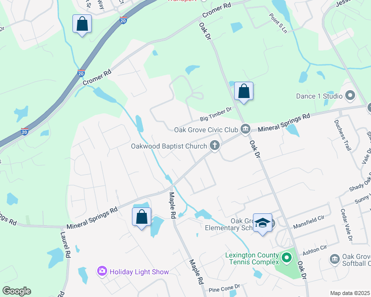 map of restaurants, bars, coffee shops, grocery stores, and more near 121 Spring Water Drive in Lexington