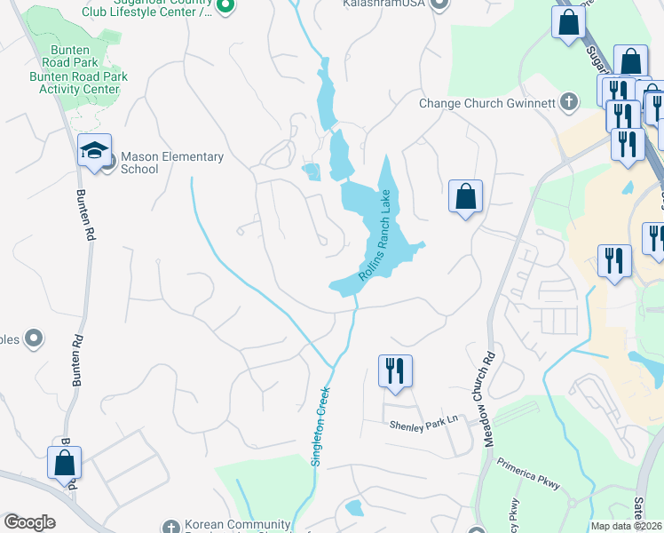 map of restaurants, bars, coffee shops, grocery stores, and more near 2243 Grady Ridge Trail in Duluth
