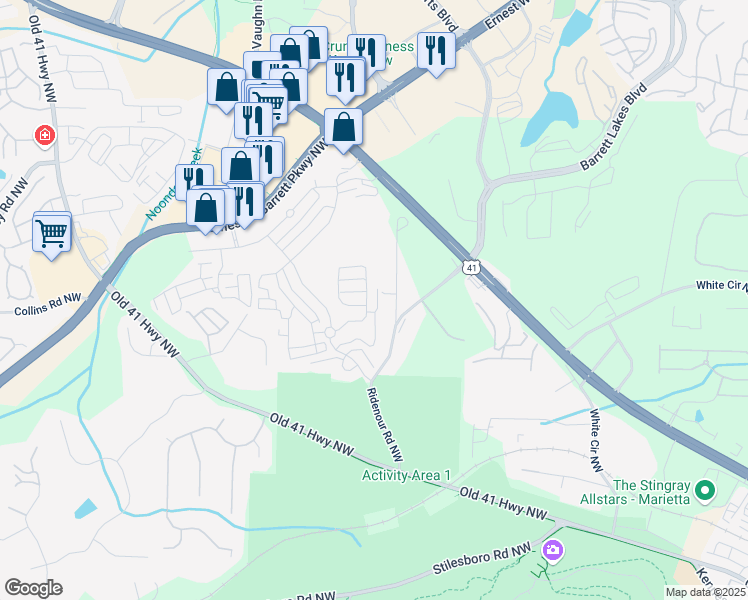 map of restaurants, bars, coffee shops, grocery stores, and more near 1442 Hedgewood Lane Northwest in Kennesaw