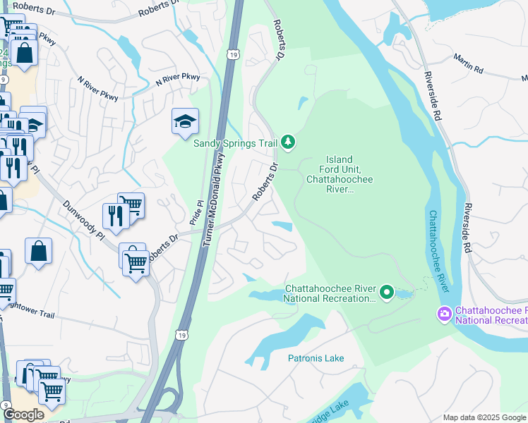 map of restaurants, bars, coffee shops, grocery stores, and more near 2707 Summerlake Drive in Atlanta
