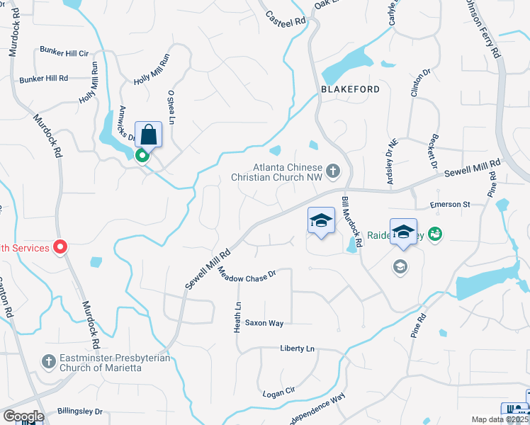 map of restaurants, bars, coffee shops, grocery stores, and more near 3495 Mill Bridge Drive in Marietta