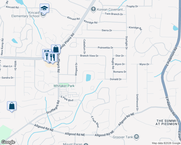 map of restaurants, bars, coffee shops, grocery stores, and more near 1719 Holcomb Lake Road in Marietta