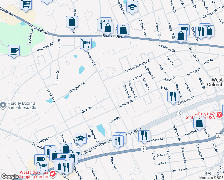 map of restaurants, bars, coffee shops, grocery stores, and more near 351 Gaffney Street in West Columbia