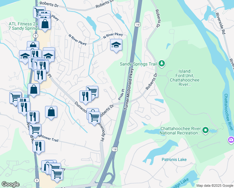map of restaurants, bars, coffee shops, grocery stores, and more near 1101 Masons Creek Circle in Atlanta