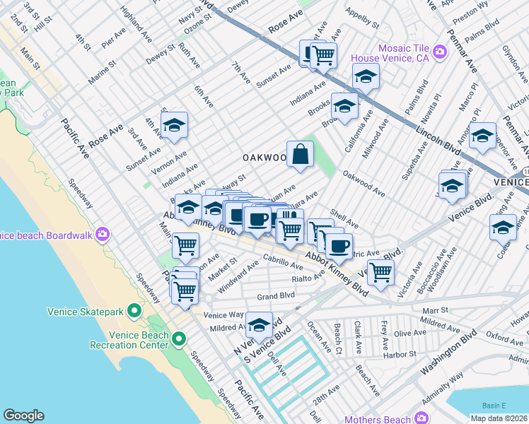 map of restaurants, bars, coffee shops, grocery stores, and more near 600 San Juan Avenue in Los Angeles