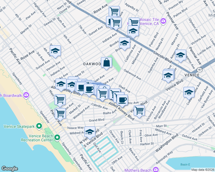 map of restaurants, bars, coffee shops, grocery stores, and more near 645 Santa Clara Avenue in Los Angeles