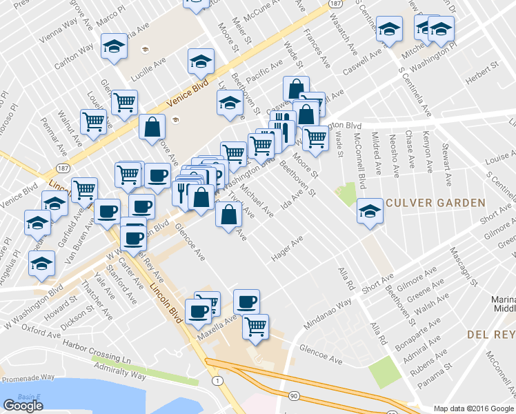 map of restaurants, bars, coffee shops, grocery stores, and more near 4065 Michael Avenue in Los Angeles