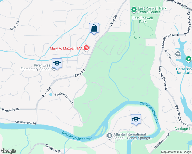 map of restaurants, bars, coffee shops, grocery stores, and more near 210 Smead Court North in Roswell