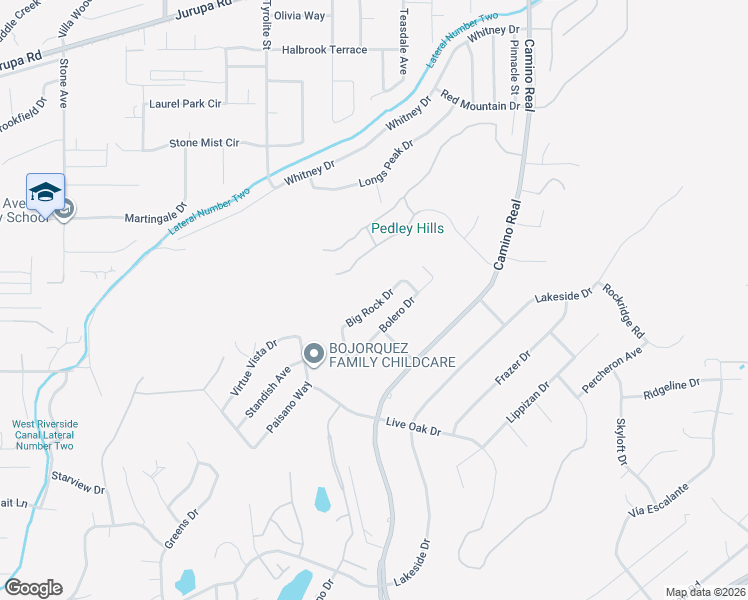 map of restaurants, bars, coffee shops, grocery stores, and more near 7761 Big Rock Drive in Riverside