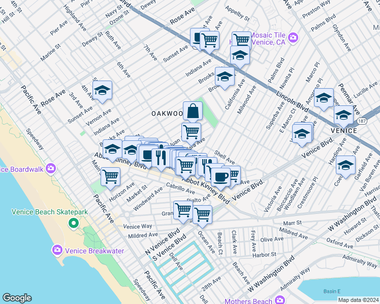 map of restaurants, bars, coffee shops, grocery stores, and more near 645 Santa Clara Avenue in Los Angeles