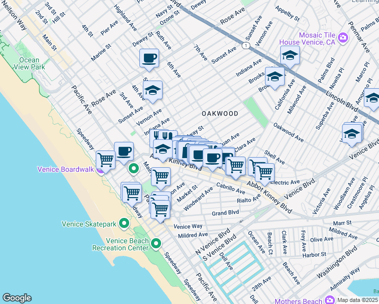 map of restaurants, bars, coffee shops, grocery stores, and more near 1013 5th Avenue in Los Angeles