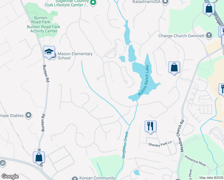 map of restaurants, bars, coffee shops, grocery stores, and more near 2505 Sugarloaf Club Drive in Duluth