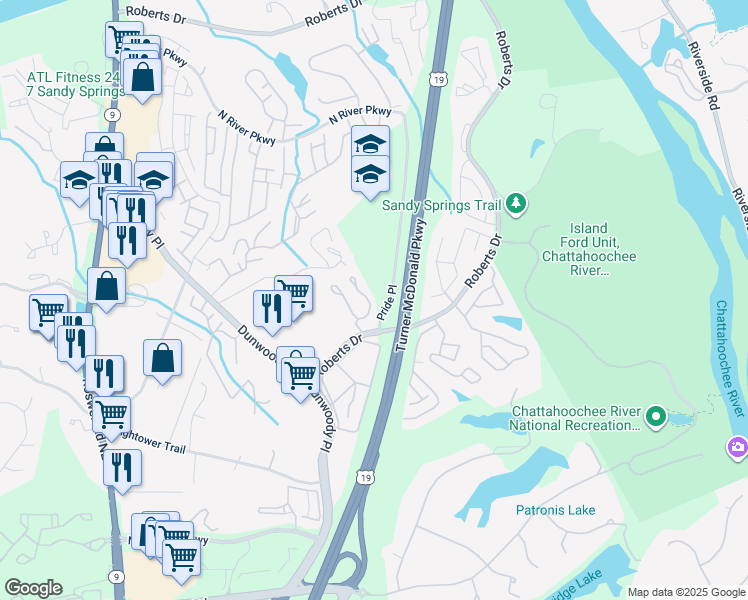 map of restaurants, bars, coffee shops, grocery stores, and more near 1101 Masons Creek Circle in Atlanta