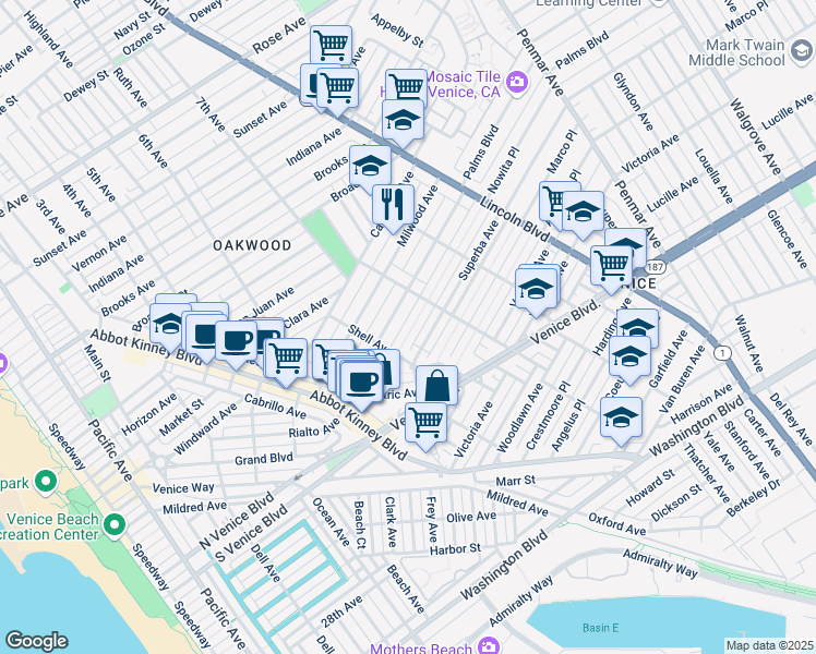 map of restaurants, bars, coffee shops, grocery stores, and more near 735 Nowita Place in Los Angeles