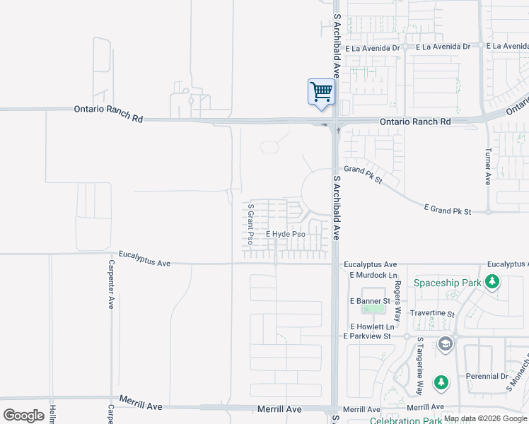 map of restaurants, bars, coffee shops, grocery stores, and more near 4446 South Bryant Paseo in Ontario