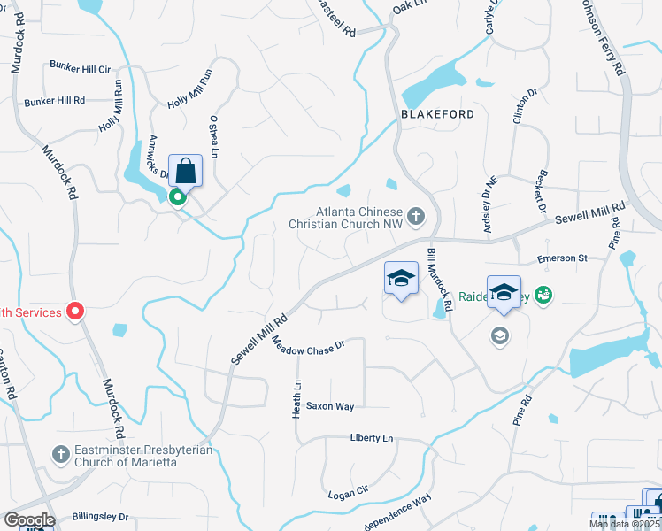 map of restaurants, bars, coffee shops, grocery stores, and more near 3495 Mill Bridge Drive in Marietta