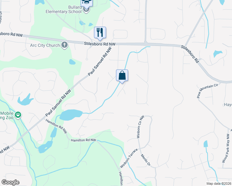 map of restaurants, bars, coffee shops, grocery stores, and more near 1721 Victoria Way Northwest in Kennesaw