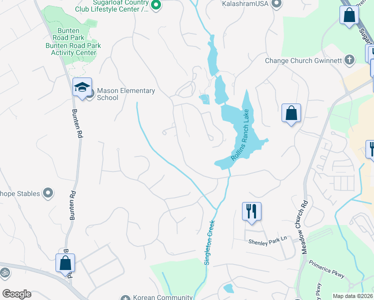 map of restaurants, bars, coffee shops, grocery stores, and more near 2505 Sugarloaf Club Dr in Duluth