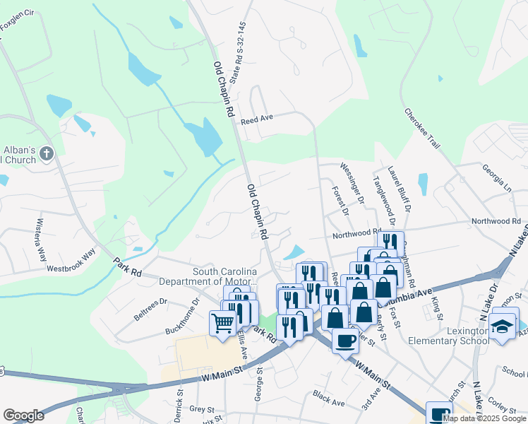 map of restaurants, bars, coffee shops, grocery stores, and more near 214 Old Chapin Road in Lexington