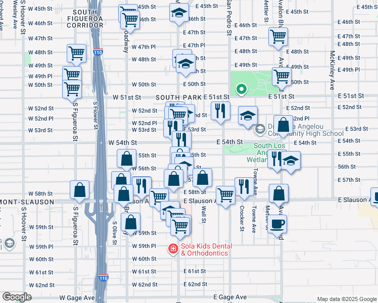 map of restaurants, bars, coffee shops, grocery stores, and more near in Los Angeles