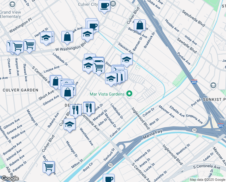 map of restaurants, bars, coffee shops, grocery stores, and more near 4711 Inglewood Boulevard in Culver City
