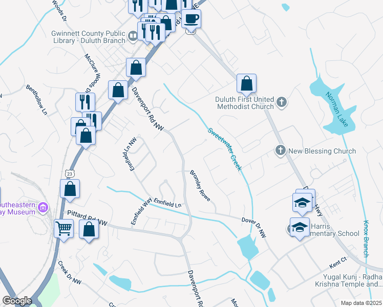 map of restaurants, bars, coffee shops, grocery stores, and more near 3332 Heritage Walk Lane in Duluth