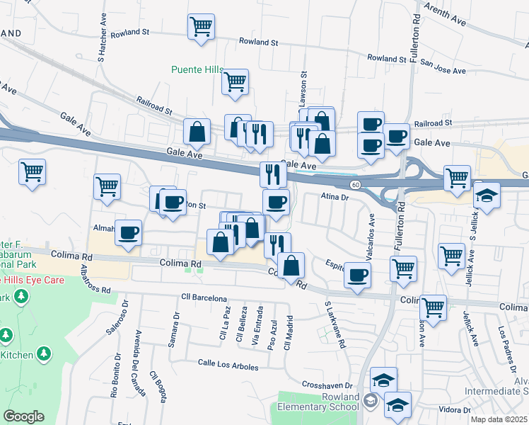 map of restaurants, bars, coffee shops, grocery stores, and more near 17926-17998 Castleton St in Industry