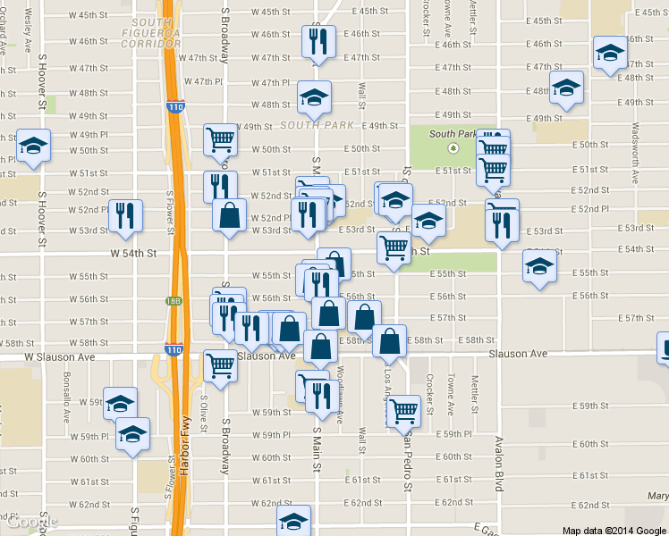 map of restaurants, bars, coffee shops, grocery stores, and more near in Los Angeles